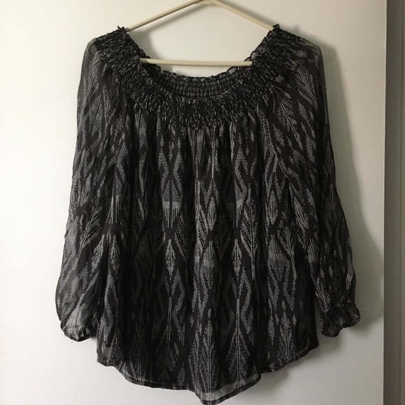 JOIE Black Print Silk Chiffon Smocked Blouse XS - Picture 1 of 5